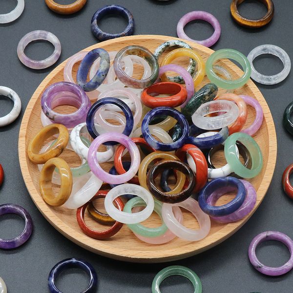 

size mix 6mm band stone rings rose crystal rose quartz agate amethyst z sodalite kallaite tiger's eye women wedding finger ring, Silver