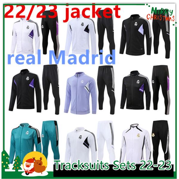 

2022/2023 soccer tracksuits sets camavinga alaba modric valverde men uniforms tracksuit training suit benzema soccer jersey 22 23 football j, Black