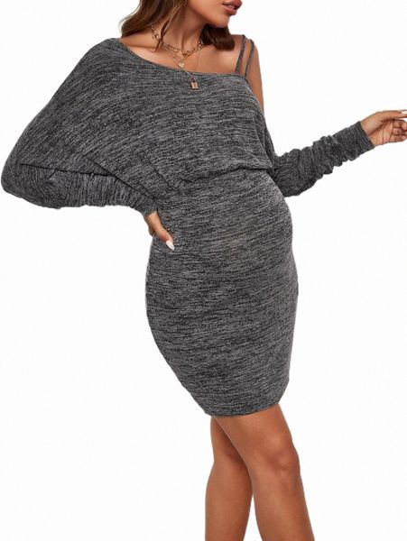 

plus size dresses maternity asymmetrical neck marled knit dress 78uw#, Black