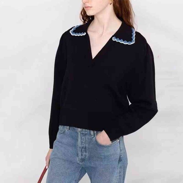 

women's knits tees fadan s family fashion spring summer casual sweater lace doll neck bubble sleeve head women, White