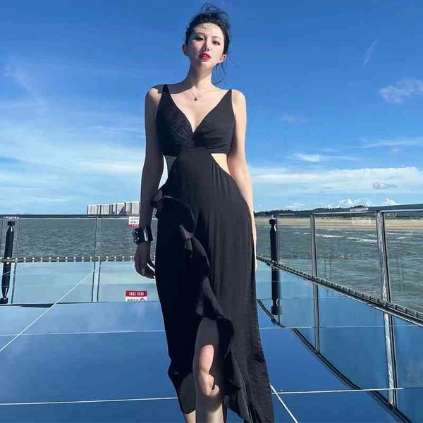 

casul dresses fdn 's summer women's wer in the nd yer is purely nd chic with sense of design minority dress long skirt, Black;gray