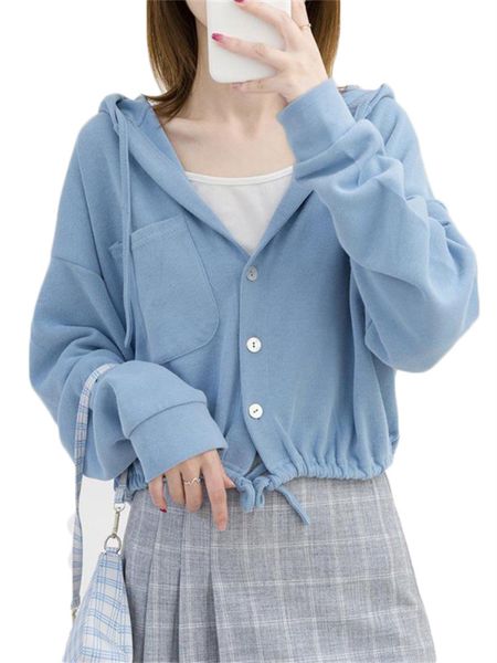 

women s jackets spring and autumn blue jacket women korean version all match single breasted slim short hooded coat female 220905, Black;brown