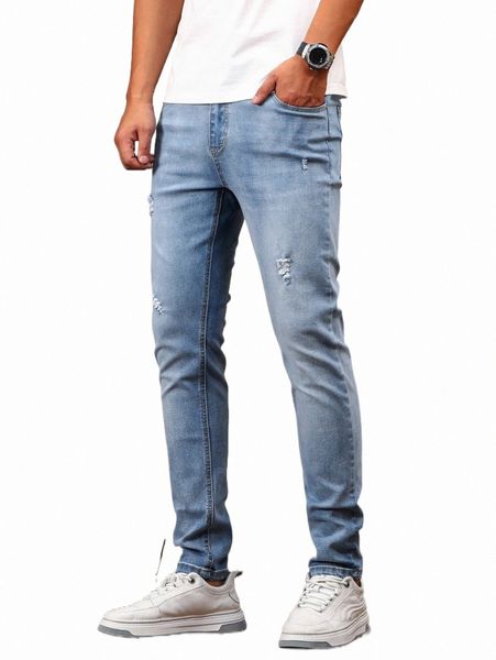 

men's jeans men ripped frayed skinny jeans 2022 new h5do#, Blue