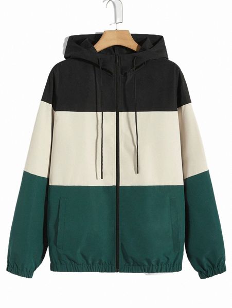 

men's jackets men colorblock drawstring hooded jacket k94t#, Black;brown