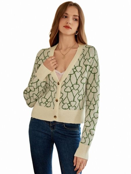 

women's sweaters mod heart pattern contrast trim cardigan a8yu#, White;black