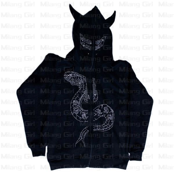 

men's hoodies sweatshirts y2k graphics devil snake zip hooded sweatshirt men's hoodies harajuku goth oversized hoodie grunge men&#, Black