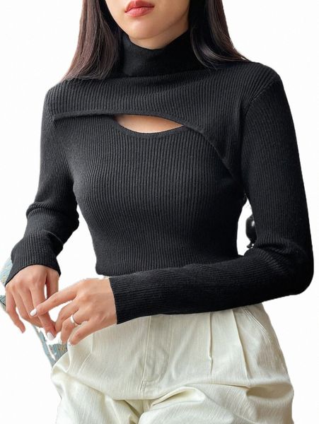 

women's sweaters dazy cut out front turtle neck sweater w7pc#, White;black