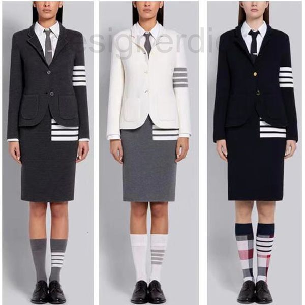 

women's tracksuits designer autumn and winter new college style color matching four bar knitted cardigan coat half body bag hip skirt s, Gray