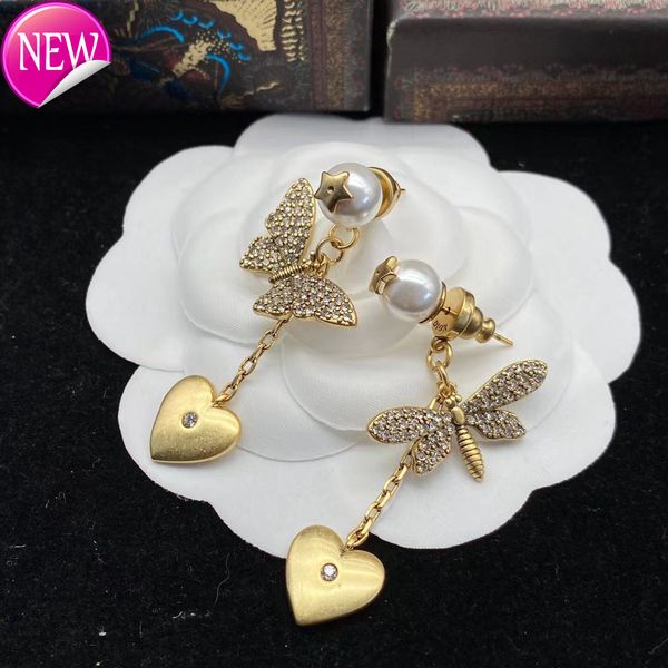 

luxury brand design earrings d family 2022 new butterfly pearl earrings female net red cd letters love, Golden;silver