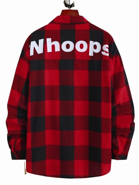 

men's casual shirts men 1pc plaid & letter graphic drop shoulder shirt o1m0#, White;black