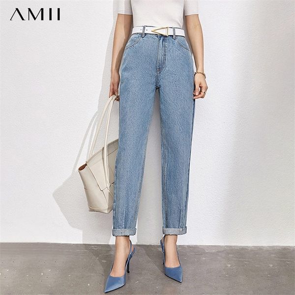 

womens jeans amii minimalism jeans for women high waist denim pants 100% cotton straight casual pants autumn female jeans pants 12170499 220, Blue