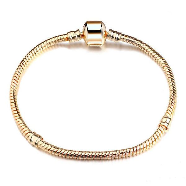 

low factory whole 18kgp bracelets 3mm snake chain fit pandora charm bead bangle bracelet jewelry gift for men women3053, Golden;silver
