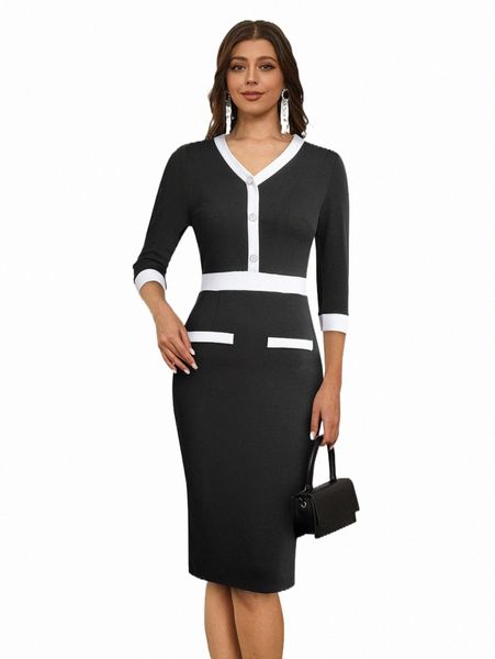 

casual dresses contrast trim split back fitted dress r8om#, Black;gray