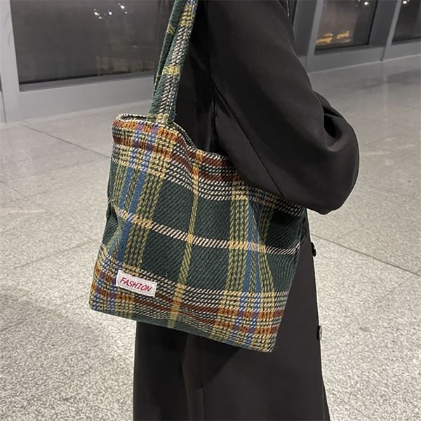 

evening bags tote womens bag shoulder wool shopper bags for women large capacity autumn winter soft plaid ladies travel designer handbag 220