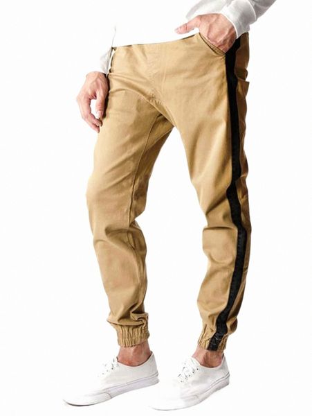 

men's pants extended sizes men contrast side seam elastic hem pants g9gc#, Black