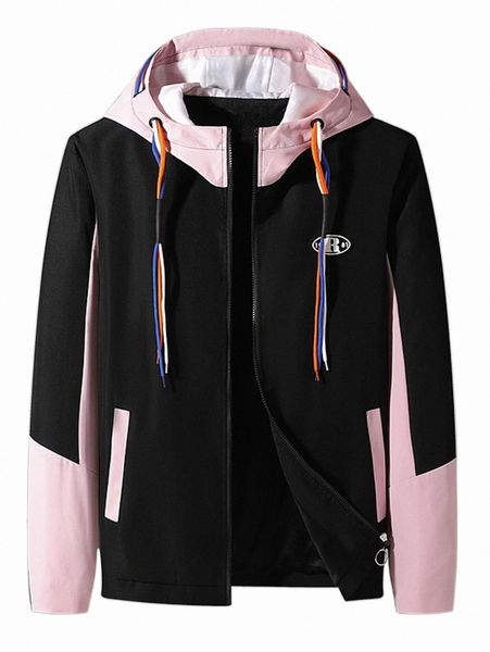 

men's jackets men color block letter patched drawstring hooded coat n2aa#, Black;brown