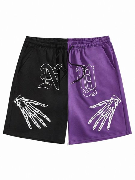 

men's shorts romwe guys two tone hand skeleton print shorts 97aq#, White;black