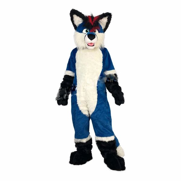 

plush blue fox wolf husky dog mascot costume cute animal clothes cartoon outfit for mascots party halloween, Red;yellow