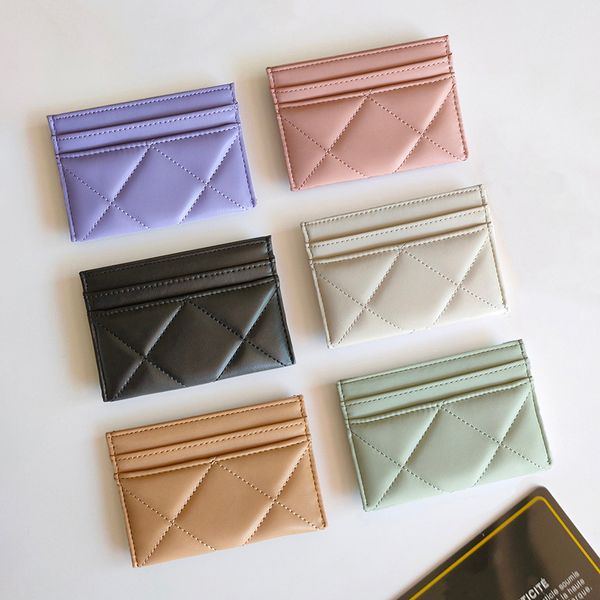 

woman card holder genuine leather coin purse rhombus wallet soft lambskin luxury designer classic sheepskin credit card bag short, Brown;gray
