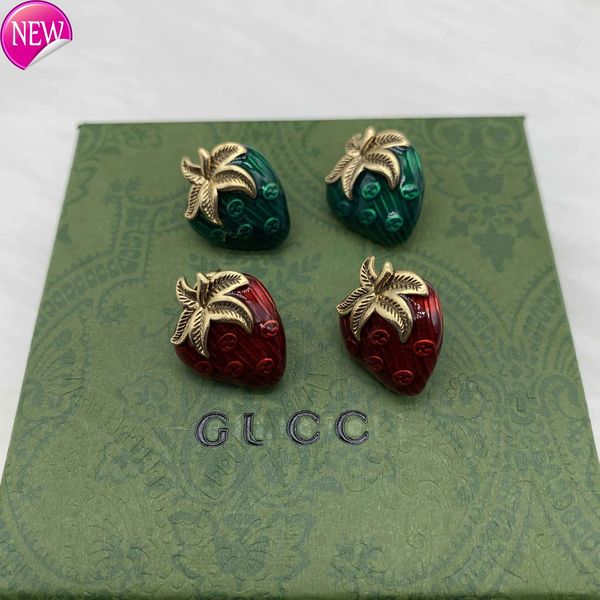 

luxury brand design earrings g's / gujia's new glue dropping strawberries simple earrings feminine temperament versatile lovely fa, Golden;silver
