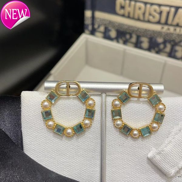 

luxury brand design earrings /d family color diamond ring cd letter earrings temperament personality trend rhinestone female small fragrance, Golden;silver