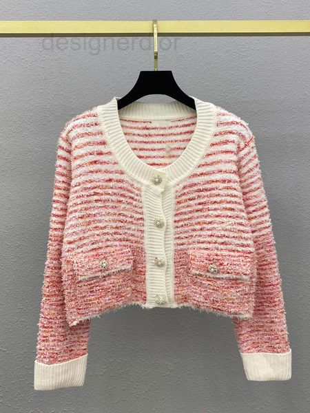 

women's sweaters designer small fragrance stripe gradient pink long sleeve knitting cardigan pearl breasted temperament coat female aut, White;black