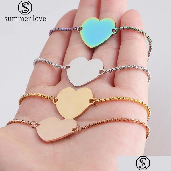 

link chain stainless steel bracelets can engraved personalized name adjustable bracelet blank heart shape chain love jewel mjfashion dhdpy, Black