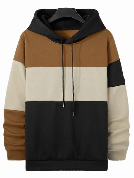 

men's hoodies & sweatshirts men cut and sew drawstring thermal hoodie 05mr#, Black