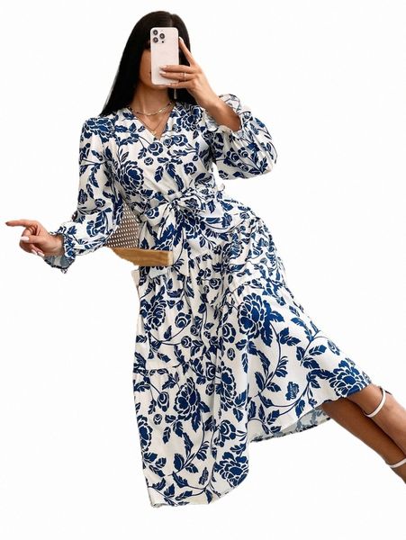 

casual dresses allover floral print flounce sleeve belted dress 04fs#, Black;gray