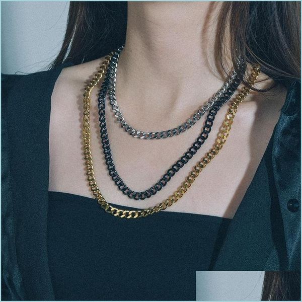 

pendant necklaces stainless steel chain necklace for men women curb cuban link chains black gold sier color punk choker fash nanashop dhrll, Silver