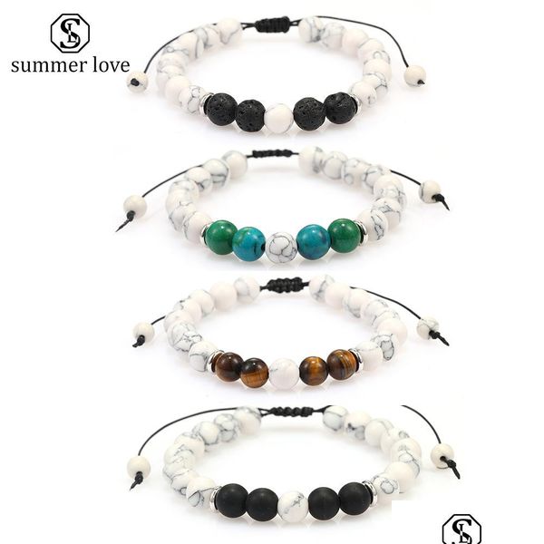 

beaded strands 8mm women men natural lava rock beads chakra bracelets healing energy stone white agate bracelet fashion es newdhdhc3o, Black
