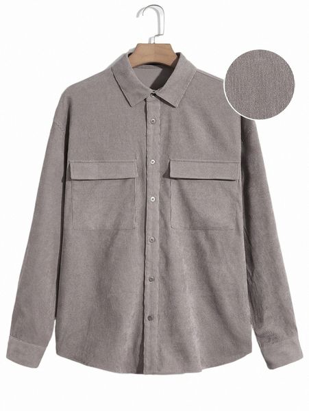 

men's casual shirts men flap pocket drop shoulder shirt m7bt#, White;black