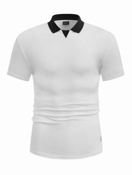 

men's polos men contrast collar patch detail polo shirt j4vh#, White;black