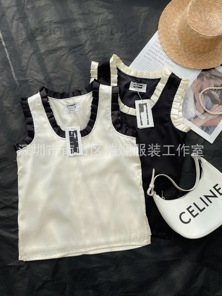 

women's t-shirt designer shenzhen nanyou south korea 22 autumn winter new product u-neck wood ear contrast vest sweet 9gof, White
