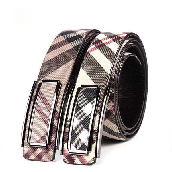 

men's plaid pattern belt belt style luxury fashion designer s really smooth buckle cowhide belt for men2313, Black;brown