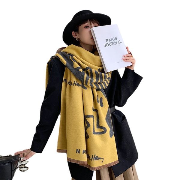 

2022 new designer shawl cotton designer scarf women winter warm long thick dual-use, Blue;gray