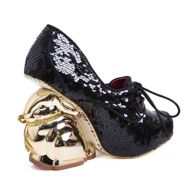 

boots mstapchi new scales discoloration round nose ladies shoes lace up raw heel platform golden bunny women 220901, Black