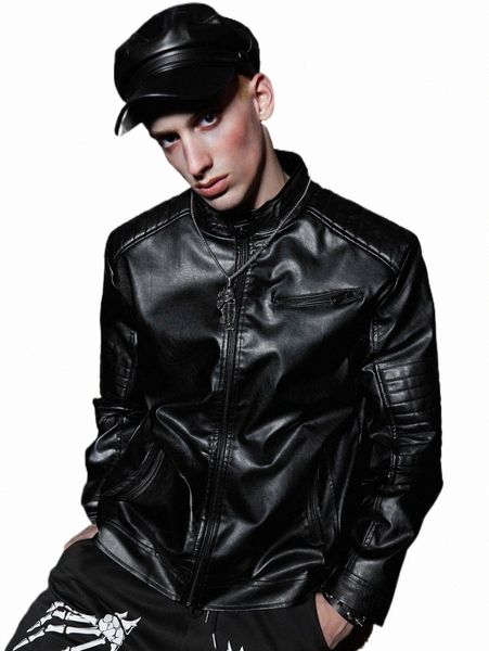 

men's jackets men zip pocket pu jacket 2022 new a1bo#, Black;brown