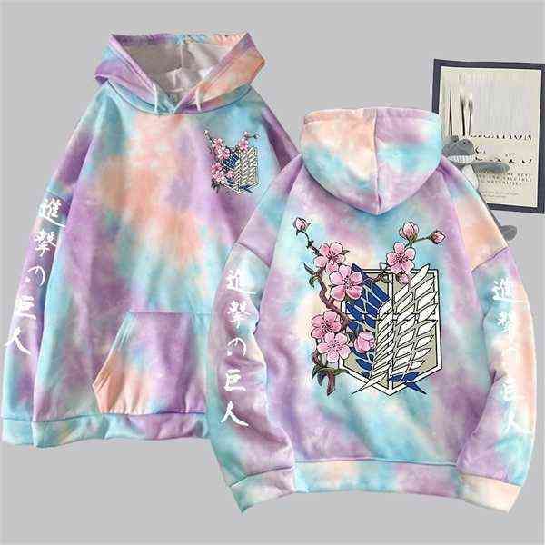 

hoodies hoodie anime tie-dye attack on titan pullovers long sleeves male clothes g0909, Black