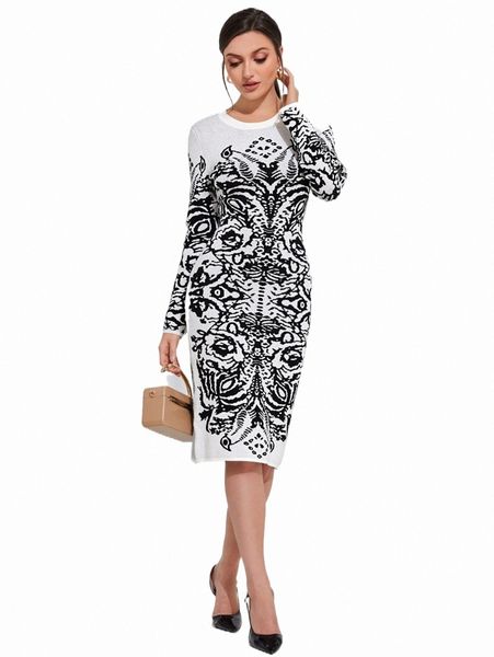 

women's sweaters floral pattern sweater dress 2396#, White;black