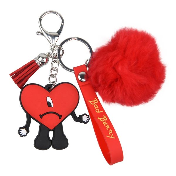 

key rings 3d rubber soft pvc bad bunny keychains kawaii anime silicone halloween red heart keychains, White;pink