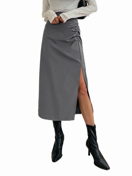 

skirts dazy solid ruched split thigh skirt 2022 new 98sd#, Black