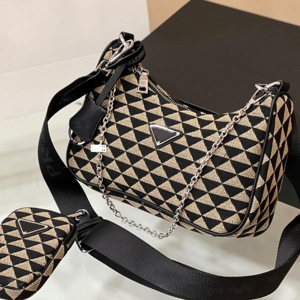 

2022 multicolor designer shoulder bags women classic triangle hobo cross body double strap nylon fashion girls underarm handbag with box