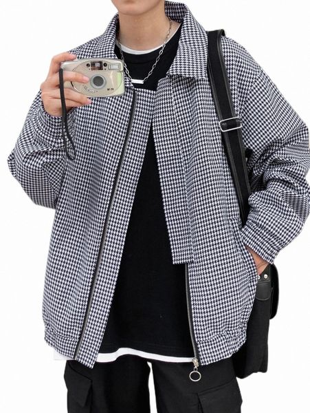 

men's jackets men houndstooth drop shoulder jacket s0du#, Black;brown