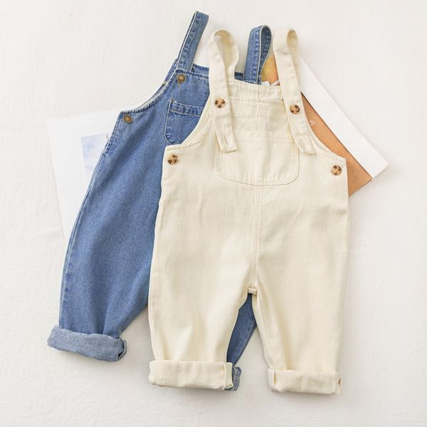 

overalls fall summer denim baby girl boy overalls solid jeans jumpsuit pocket children casual loose rompers blue kids overalls outfits 22090
