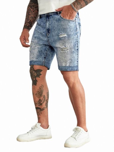 

men's shorts men ripped roll up hem denim shorts h2up#, White;black