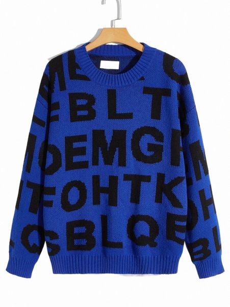 

men's sweaters romwe guys letter pattern sweater y5pt#, White;black