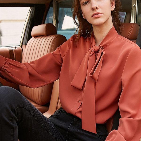 

womens blouses shirts amii minimalism chiffon blouse for women solid elegant bow neck office lady comfortable female fashion 12130063 2209, White