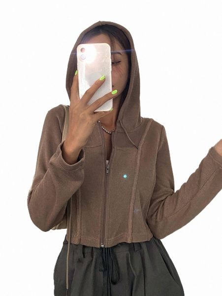 

women's hoodies & sweatshirts dazy zip up drawstring crop hoodie s9y9#, Black