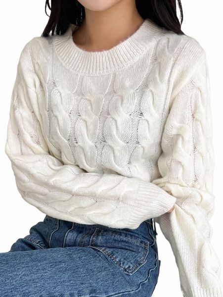 

women's sweaters dazy cable knit round neck sweater a9mk#, White;black
